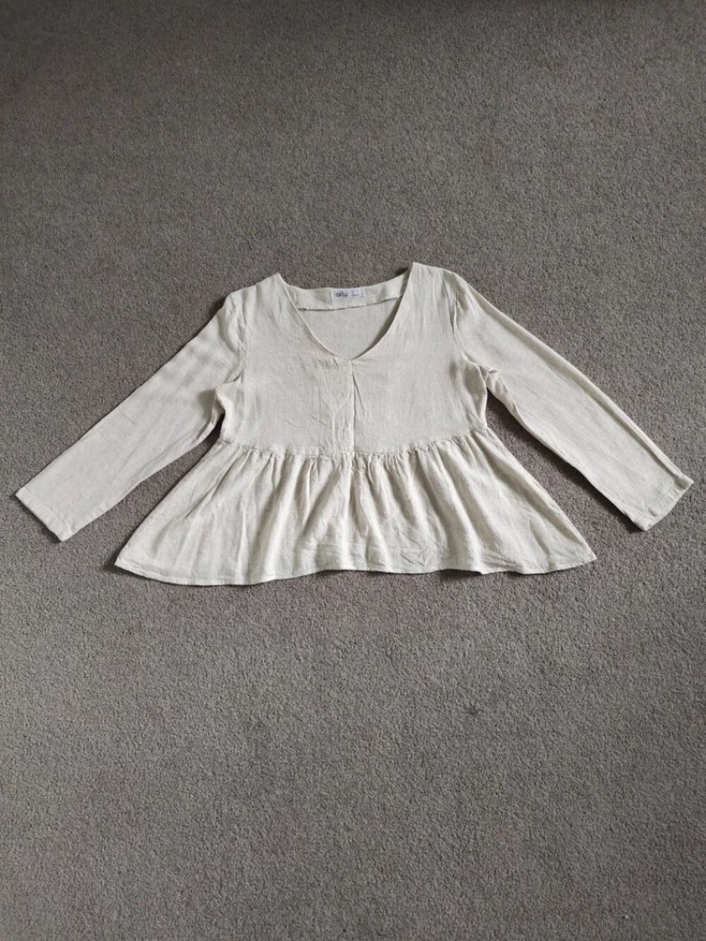 Ally Cream Linen/Viscose Peplum Blouse